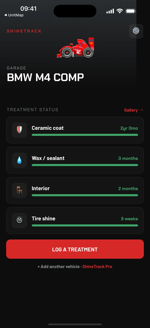 ShineTrack main screen